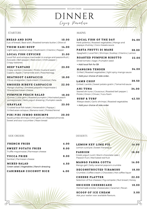 Dinerkaart-600 Ocean Oasis